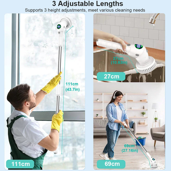 Skanto | Einfache Reinigungslösung: 8-in-1 Multifunktionale elektrische Reinigungsbürste – Kabellos und rotierend für Bad, Küche, Fenster und Toilette