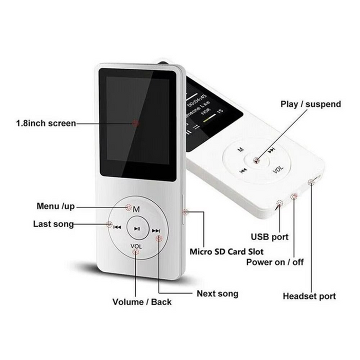 Skanto | Tragbarer Hi-Fi Bluetooth MP3/MP4-Player mit 1,8" Bildschirm und Multifunktionalität