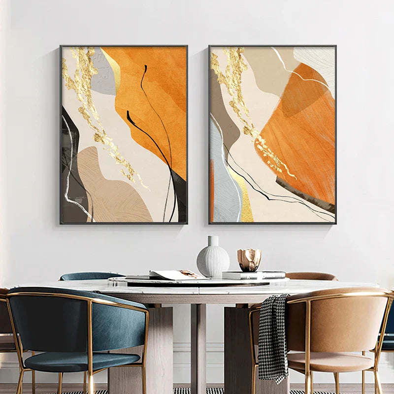 Erdtöne Nordische Abstrakte Geometrische Wandkunst Fine Art Leinwanddruck Grüne Braune Beige Orange Bilder für Wohnzimmer Esszimmer Dekor | Skanto