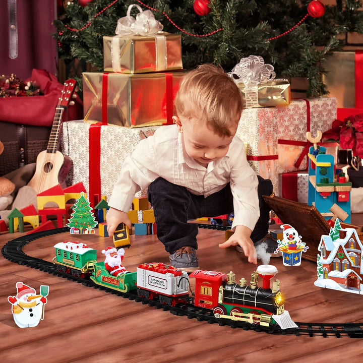 Elektrische Weihnachtseisenbahn für Kinder – Mit Raucheffekt, Lichtern & realistischen Geräuschen (Weihnachtsgeschenk)