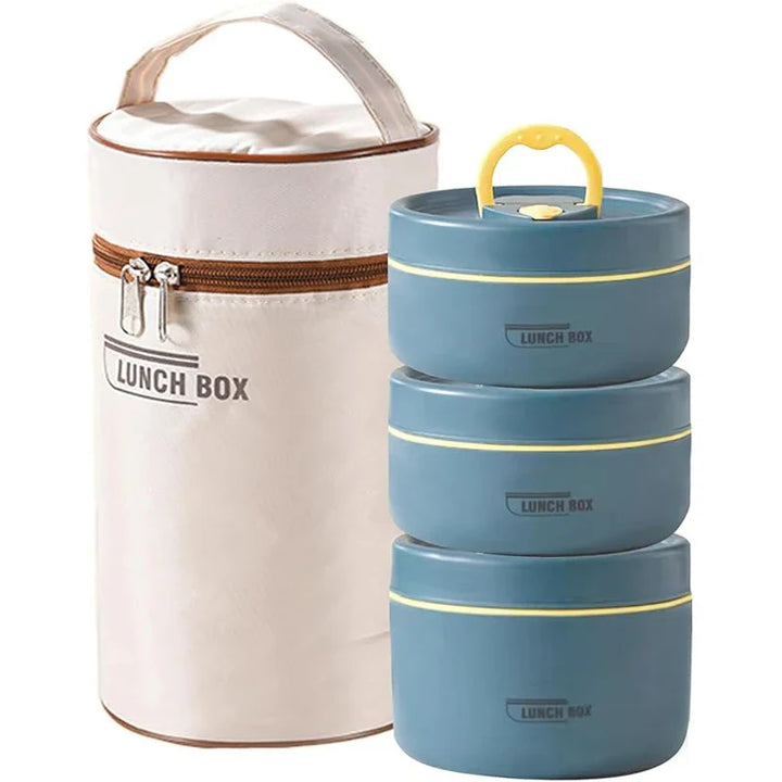 Skanto | Tragbares isoliertes Lunchbox-Set – 3 stapelbare Thermo-Essensbehälter für Erwachsene und Kinder