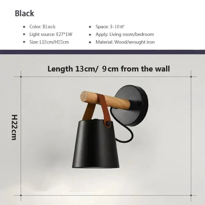 NordicGlow Light - LED-Wandlampe aus Holz mit Lederdetail Skanto