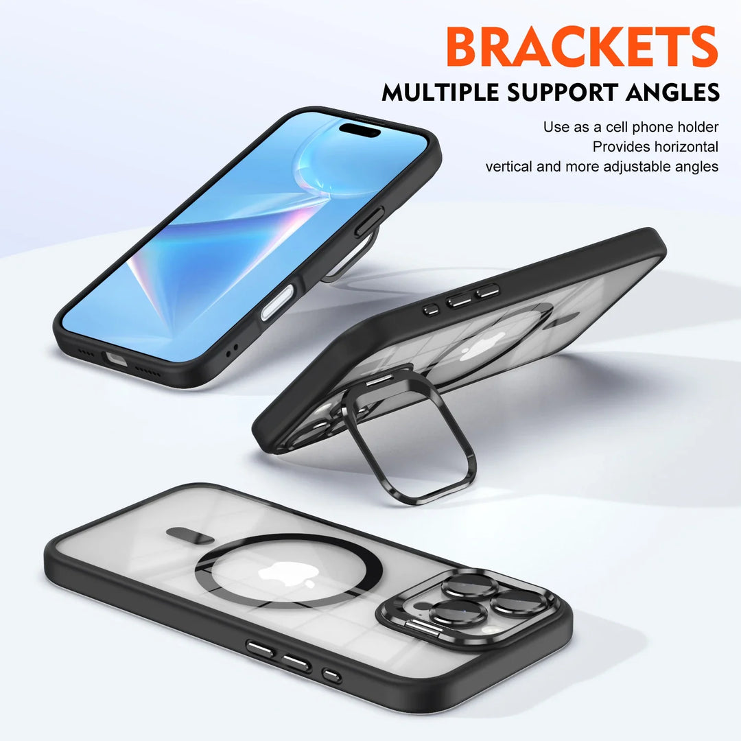 Skanto | Magnetische stoßfeste Magsafe Handyhülle mit Ständer und Glaslinsenschutz