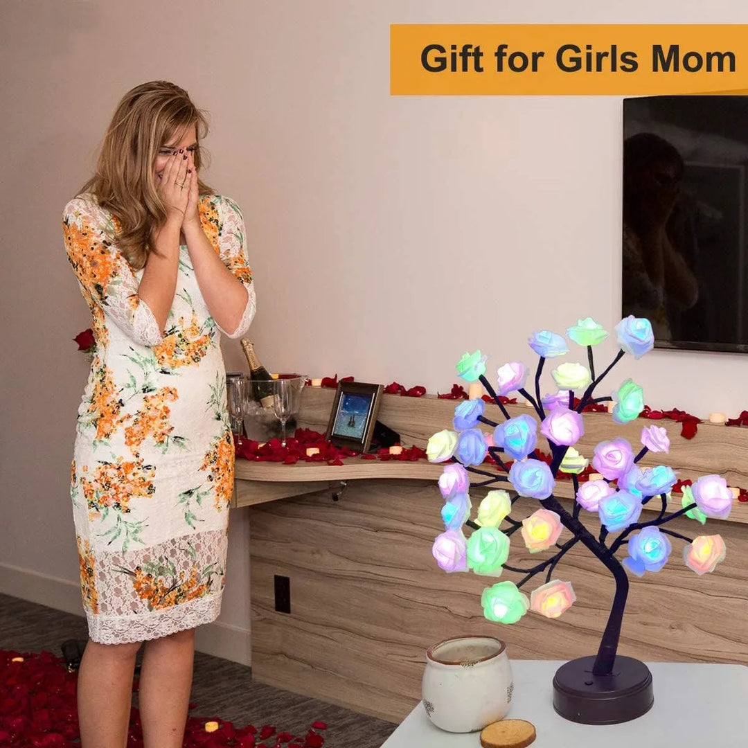 Skanto | RGB Rosenblütenbaum Lichter 24LED USB Batterie Tischlampe Feen Nachtlicht Home Party Weihnachten Hochzeit Schlafzimmer Dekoration Geschenk