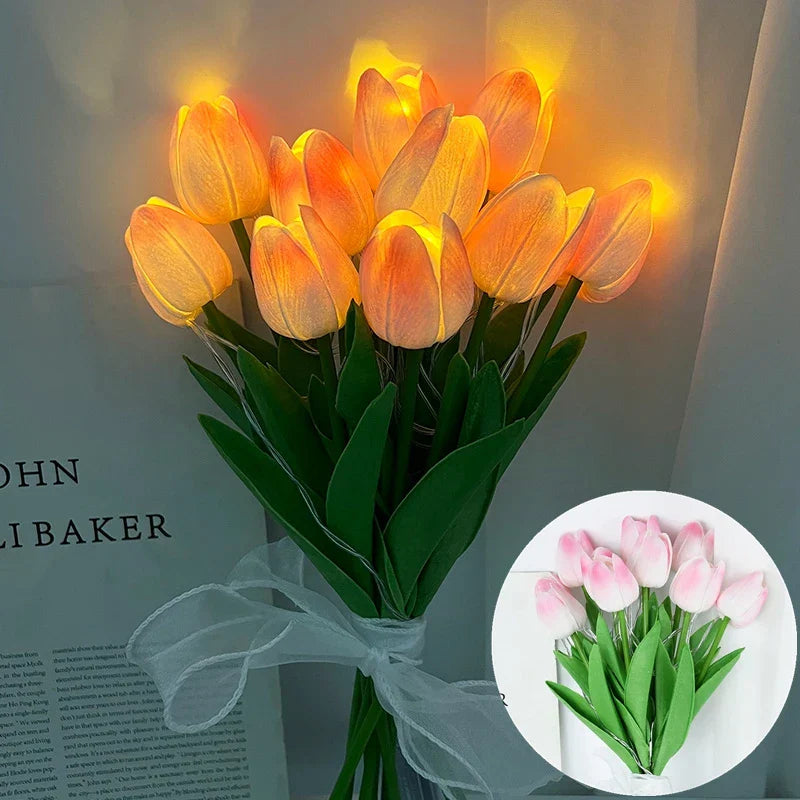 Skanto | LED-Lampe mit künstlichem Tulpenstrauß perfekt für Geschenke oder Hochzeitsfeier-Heimdekoration