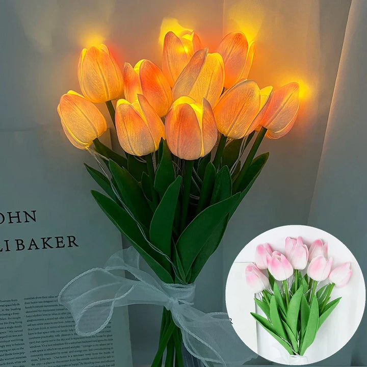 Skanto | LED-Lampe mit künstlichem Tulpenstrauß perfekt für Geschenke oder Hochzeitsfeier-Heimdekoration