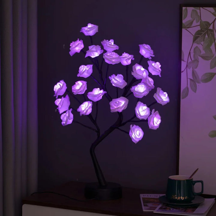 Skanto | RGB Rosenblütenbaum Lichter 24LED USB Batterie Tischlampe Feen Nachtlicht Home Party Weihnachten Hochzeit Schlafzimmer Dekoration Geschenk