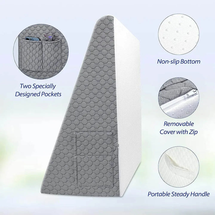 Skanto | Memory Foam Keilkissen: Erhöhtes dreieckiges Kissen zum Schlafen, bei Sodbrennen, nach Operationen – für Schlafzimmer, Wohnheim, Büro