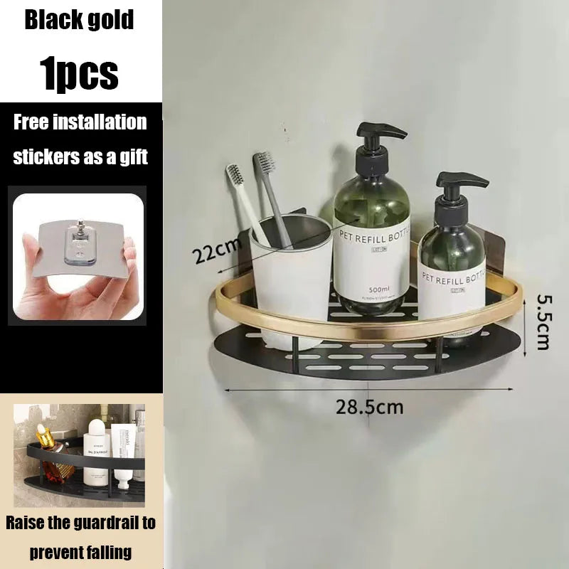 Skanto | AquaSpace Pro | Eck-Duschablage ohne Bohren | Aluminium | Rostfrei & Belastbar | Schwarz, Weiß, Silber oder Schwarz-Gold Badregal
