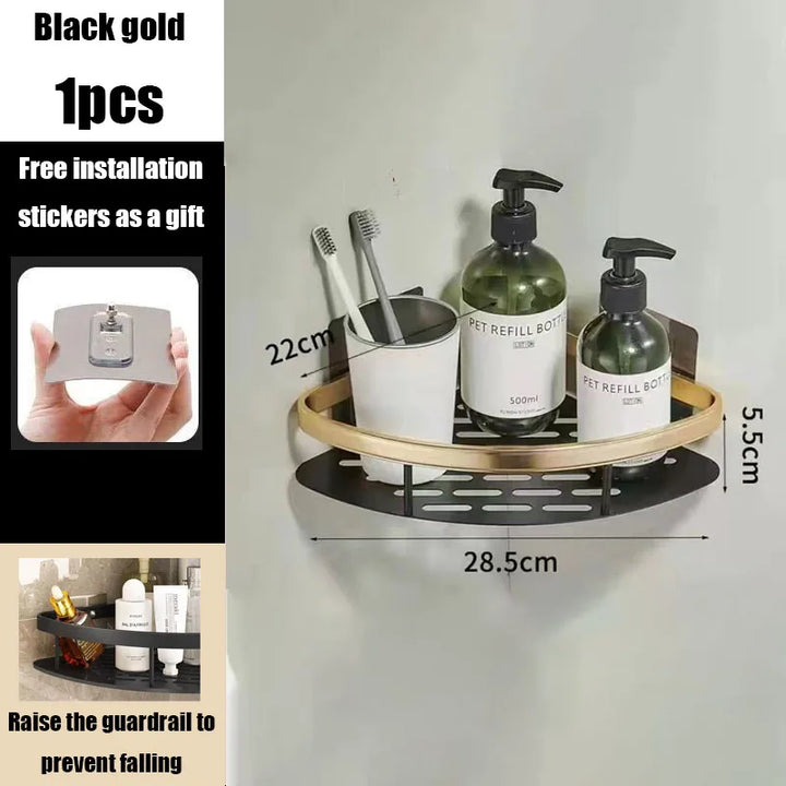 Skanto | AquaSpace Pro | Eck-Duschablage ohne Bohren | Aluminium | Rostfrei & Belastbar | Schwarz, Weiß, Silber oder Schwarz-Gold Badregal