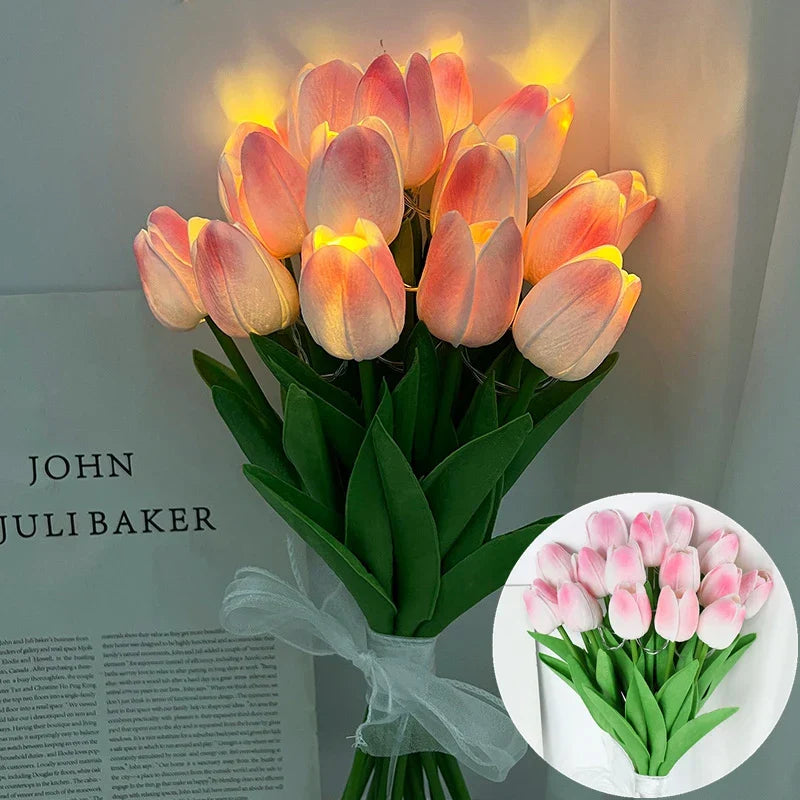 Skanto | LED-Lampe mit künstlichem Tulpenstrauß perfekt für Geschenke oder Hochzeitsfeier-Heimdekoration