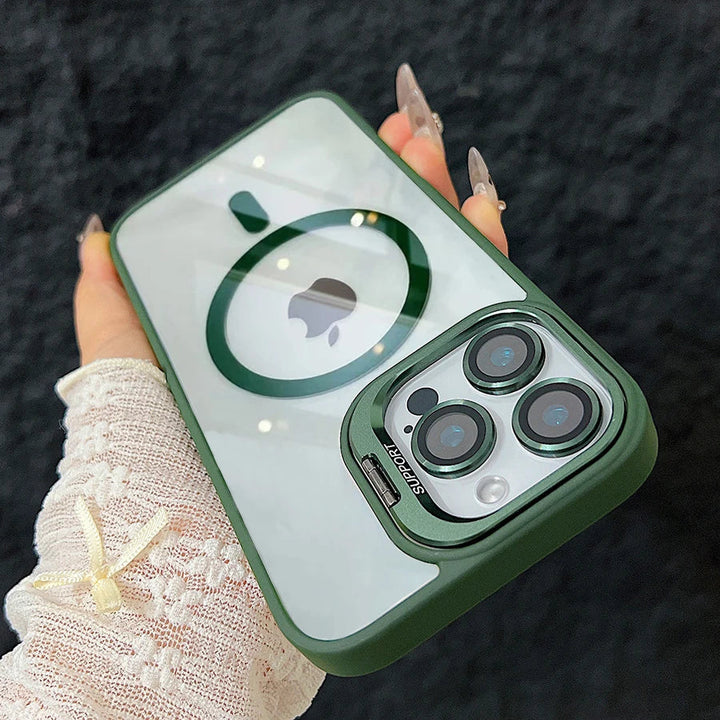 Skanto | Magnetische stoßfeste Magsafe Handyhülle mit Ständer und Glaslinsenschutz