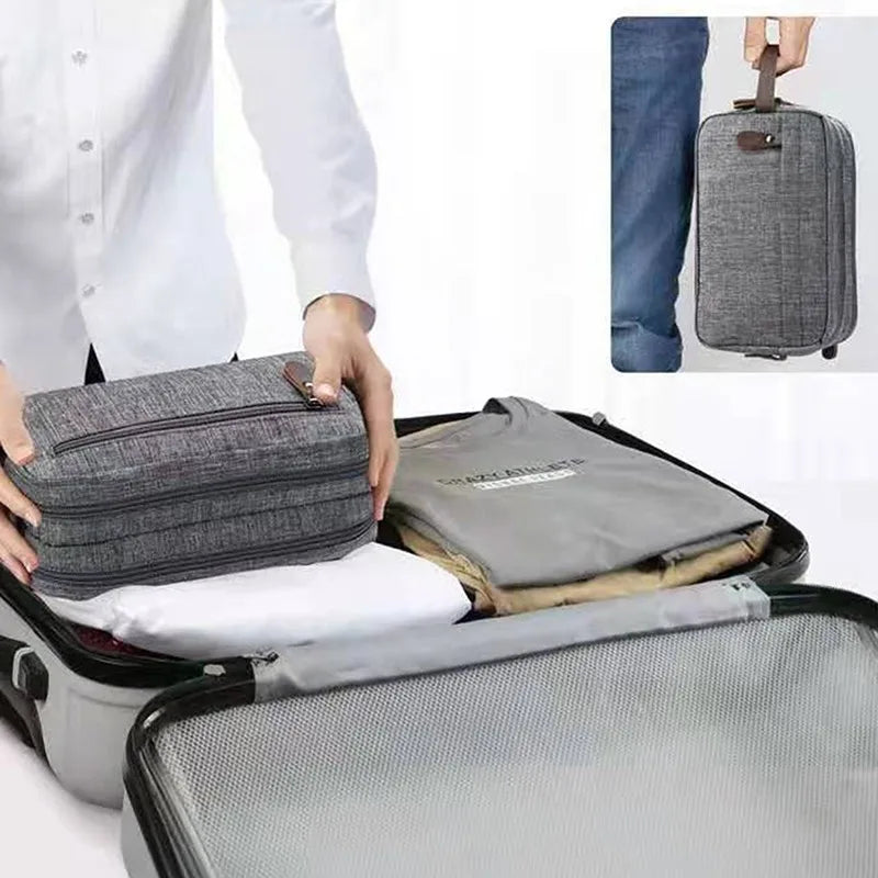 Skanto | Nylonéa Kulturbeutel Unisex | Wasserabweisend | Ledergriff mit Canvas-Design | Für Reise und Alltag