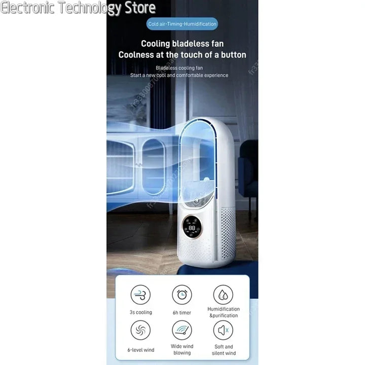 Skanto | AeroCool Breeze Bladeless Fan 2025 | 6 Geschwindigkeiten | Leiser Luftkühler & Luftbefeuchter | USB-Anschluss | Für Büro & Zuhause