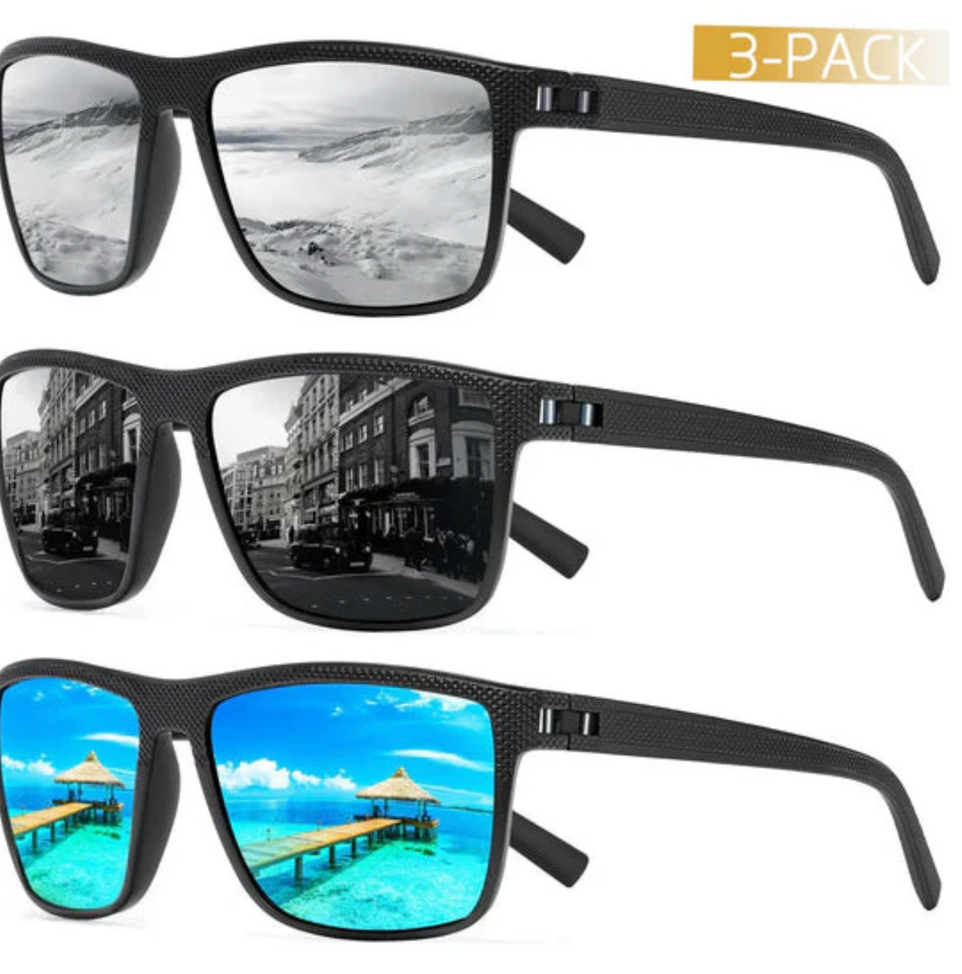 Skanto | ZichtZeker 3-teiliges polarisiertes Sonnenbrillen-Set – UV400 Schutz & Komfort