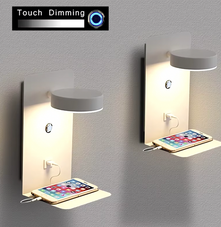 Skanto | Multifunktionale dimmbare LED-Wandleuchte mit USB-Ladegerät für das Schlafzimmer