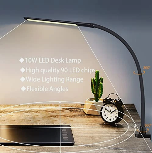 Skanto | LED-Schreibtischlampe mit Klemme, flexiblem Schwanenhals & 3 Lichtmodi