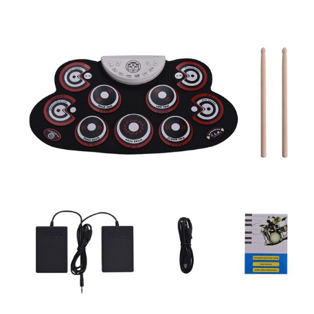 Skanto | Tragbares elektronisches Schlagzeug 9 Silikon-Pads faltbares Set Elektronische Drums USB/Batteriebetrieben