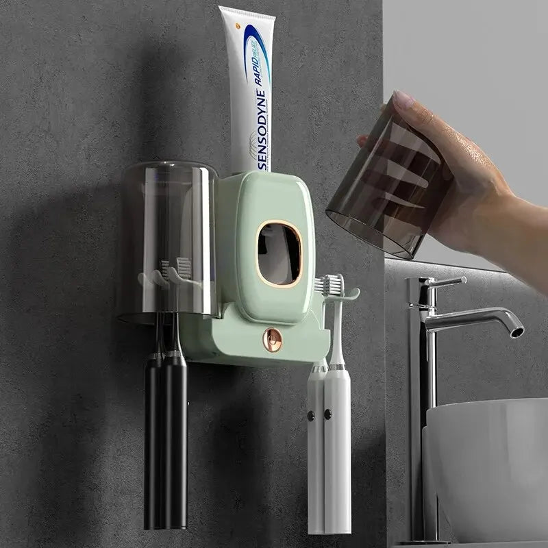 Skanto | Skanto PureBrush UV-Zahnbürstenhalter | UV-Licht-Sterilisation | Automatischer Zahnpastaspender | Bohrerfreie Wandmontage