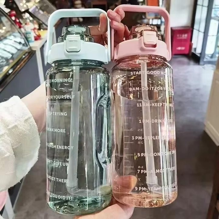 Skanto | Große 68oz Sport-Wasserflasche mit Strohhalm und Zeitmarkierung für Fitnessstudio und Outdoor-Fitness