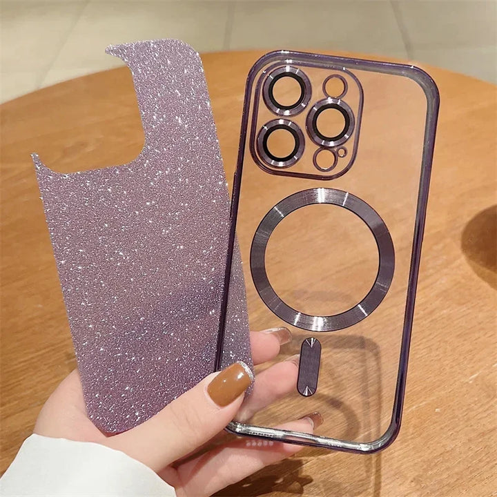 Luxuriöse MagSafe Glitter Crossbody Strap Hülle für iPhone 13 Galvanisierte kabellose Lade-TPU-Rückseite mit Lanyard