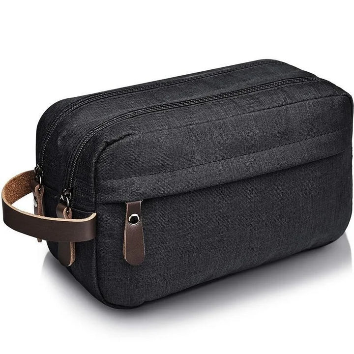 Skanto | Nylonéa Kulturbeutel Unisex | Wasserabweisend | Ledergriff mit Canvas-Design | Für Reise und Alltag