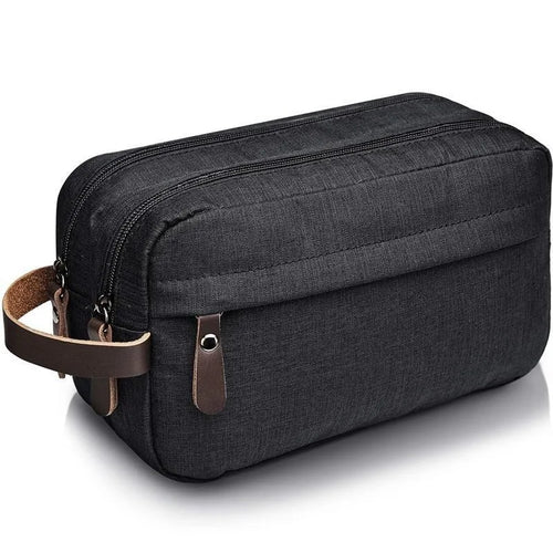 Skanto | Nylonéa Kulturbeutel Unisex | Wasserabweisend | Ledergriff mit Canvas-Design | Für Reise und Alltag