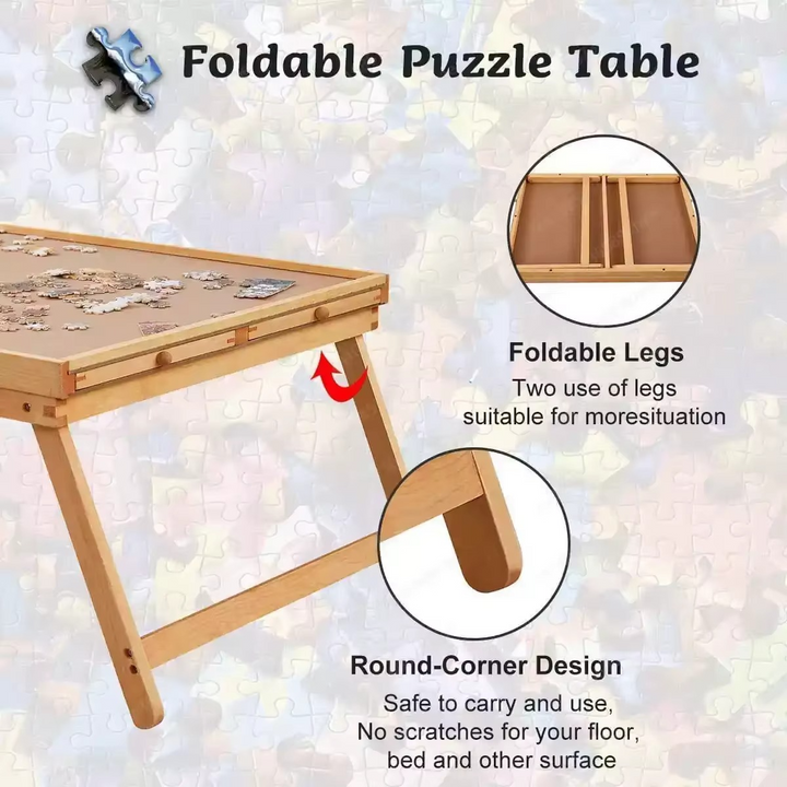 Skanto | Faltbares Holz-Puzzlebrett mit 4 Aufbewahrungsschubladen für bis zu 1500 Teile