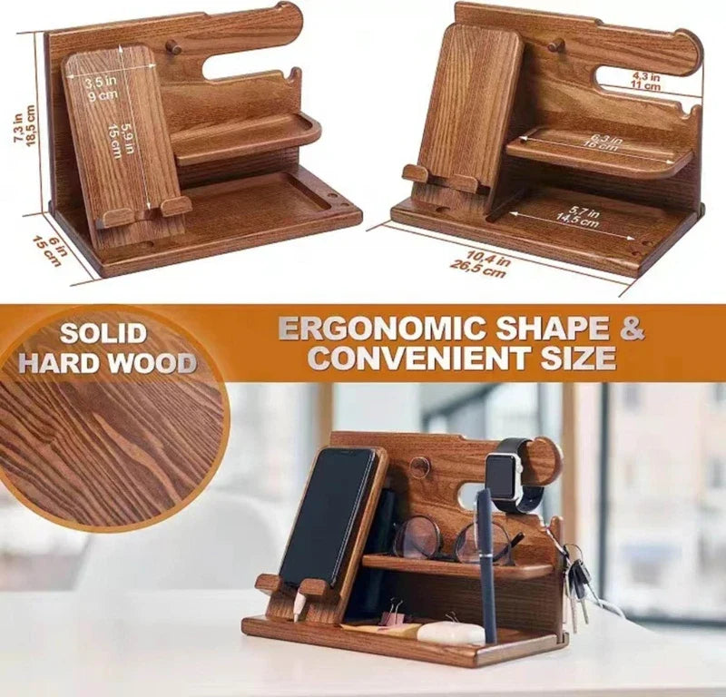 Skanto | Nachttisch-Handy-Dockingstation aus Holz – Multifunktionale Ablage für Geldbörse, Uhr & Aufbewahrung, ideal für Valentinstag