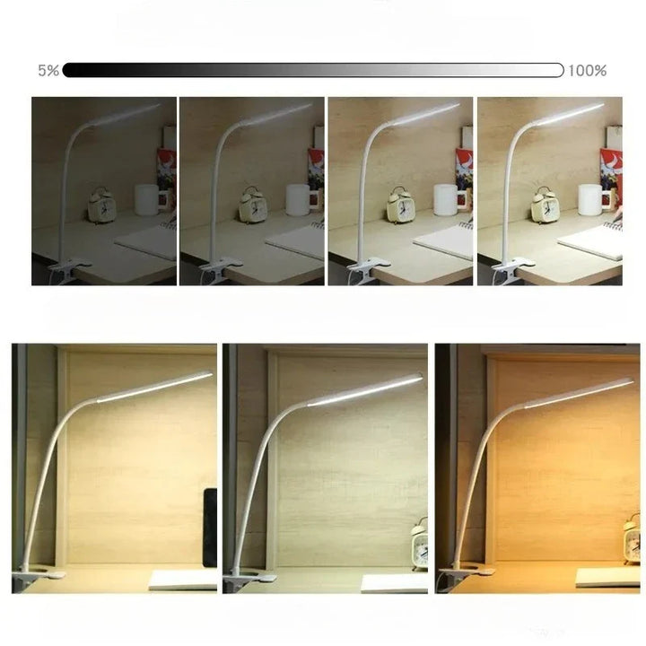 Skanto | LED Klemmleuchte LumaFlex | 3 Lichtfarben & 10 Helligkeitsstufen | USB-betrieben | Flexibler Hals | Augenfreundlich & Dimmbar