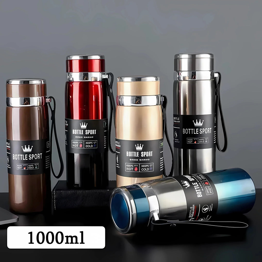 Skanto Edelstahl-Thermoskanne 1L – Isolierflasche zum Kalthalten von Wasser und Heißgetränken, Tee, Kaffee