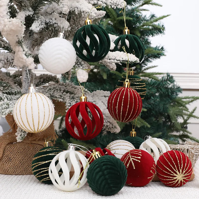Samt-Weihnachtsbaumkugeln in Bordeauxrot – Festliche Kugeln für die Feiertagsdekoration und Neujahrsfeier 6 Stk.
