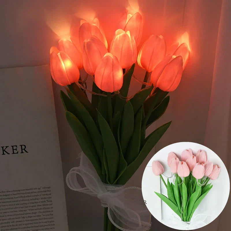 Skanto | LED-Lampe mit künstlichem Tulpenstrauß perfekt für Geschenke oder Hochzeitsfeier-Heimdekoration