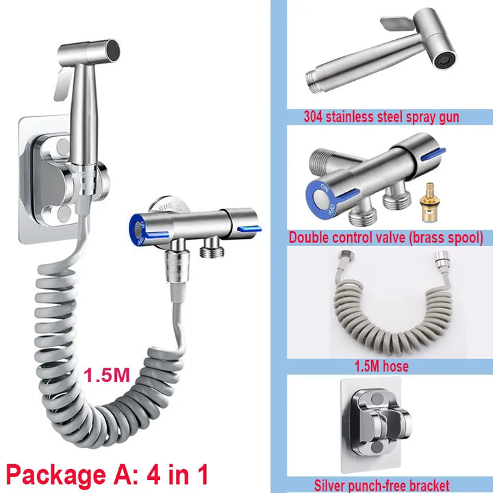 Skanto | Hand-Bidet-Sprühset aus 304 Edelstahl – selbstreinigender Duschkopf für Toiletten-Bidet-Armatur – Hygienische Sprühpistole
