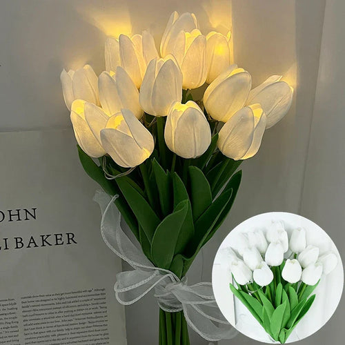 Skanto | LED-Lampe mit künstlichem Tulpenstrauß perfekt für Geschenke oder Hochzeitsfeier-Heimdekoration