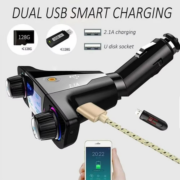 Skanto | Bluetooth 5.0 Auto-FM-Transmitter mit Dual-USB-Ladegerät und LED-Anzeige