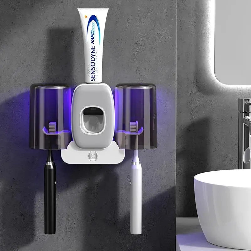 Skanto | Skanto PureBrush UV-Zahnbürstenhalter | UV-Licht-Sterilisation | Automatischer Zahnpastaspender | Bohrerfreie Wandmontage