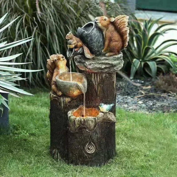 Skanto | Lunaverde Solar Deko Ente & Eichhörnchen | Gartenfigur mit LED-Licht | Wetterfestes Harz | Für Terrasse & Balkon