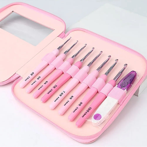 Skanto | Ergonomisches Häkelnadel-Set: 9-teiliges Set mit Soft-Grip-Aluminiumhaken | 8 Größen für DIY-Basteln, Stricken, Häkeln – komplettes Häkelzubehör