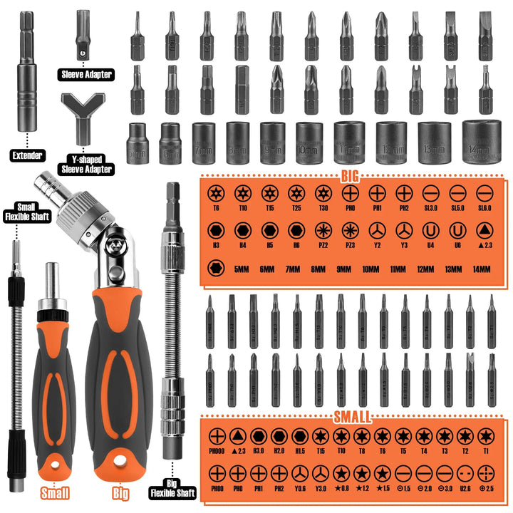 Skanto | 68-in-1 Schraubendreher-Set mit magnetischen Bits & Verlängerungsstange – FortiDrive