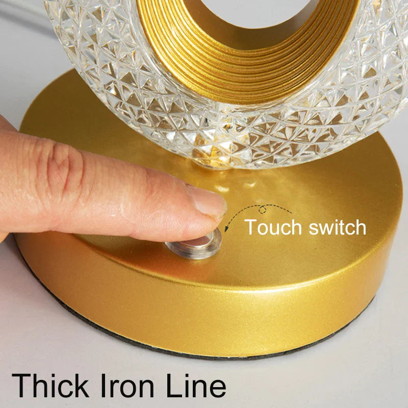 Skanto | Kristall-LED-Tischlampe: Dimmbar, USB-Laden, Touch- & Fernbedienung