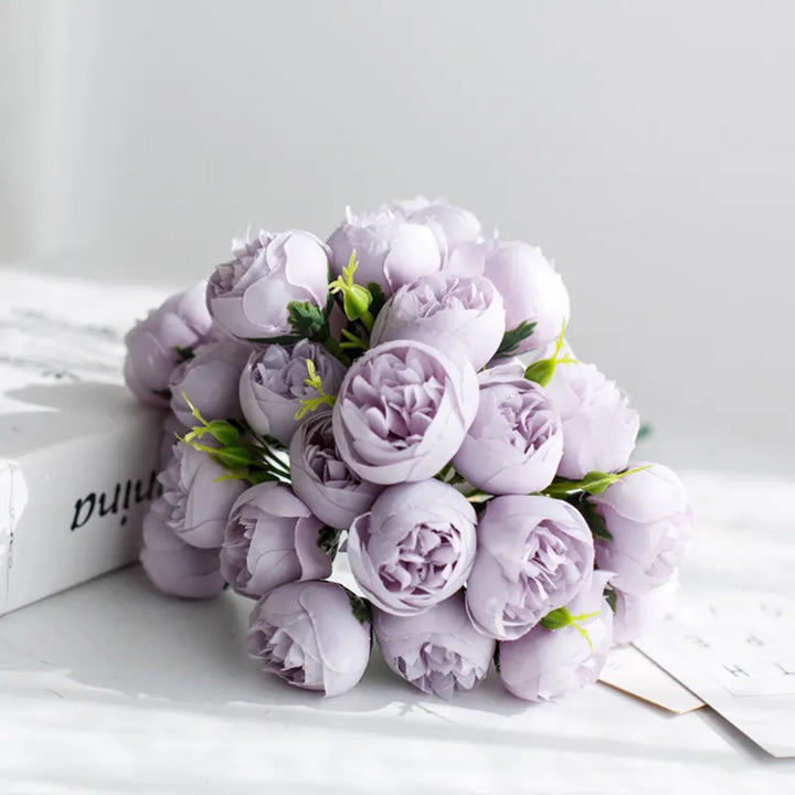 Strauß mit 20 künstlichen Rosen und Pfingstrosen