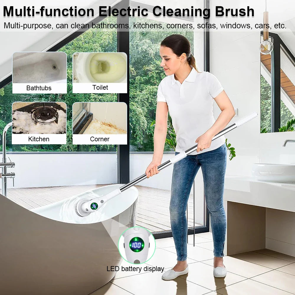 Skanto | Einfache Reinigungslösung: 8-in-1 Multifunktionale elektrische Reinigungsbürste – Kabellos und rotierend für Bad, Küche, Fenster und Toilette