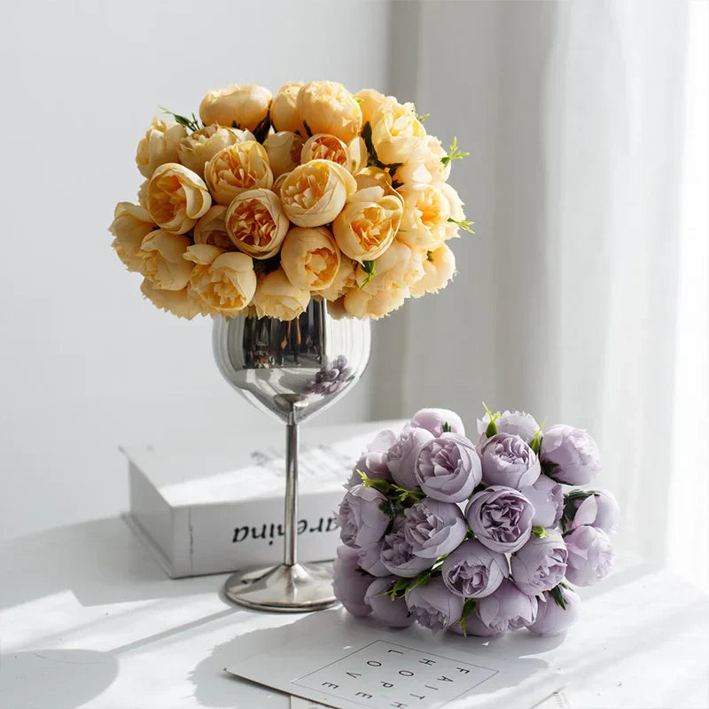 Strauß mit 20 künstlichen Rosen und Pfingstrosen