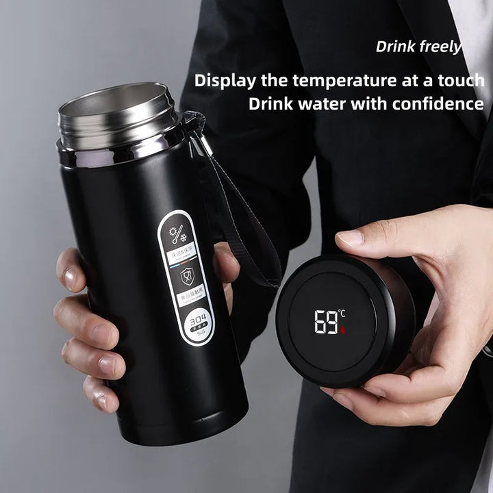 Skanto | 800ml-1L Edelstahl-Thermoskanne – Tragbare Vakuumflasche mit LED-Temperaturanzeige