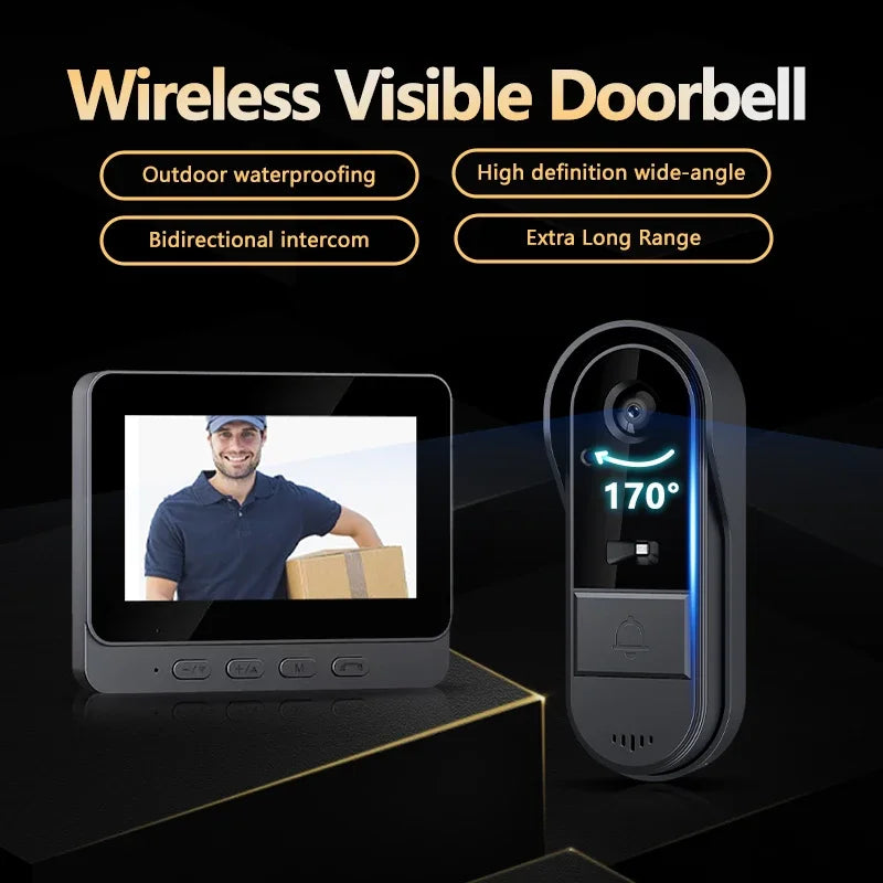 Skanto | Kabellose Video-Türklingel mit Gegensprechanlage und HD-Nachtsicht – 4,3” IPS-Display, wasserdicht