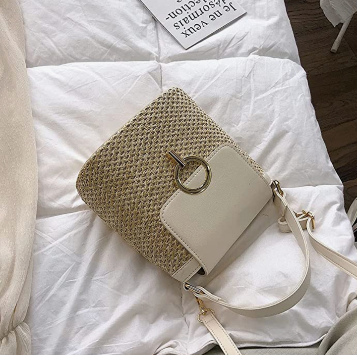 Skanto | Eva Stroh Chic Tasche – Leichte Sommertragetasche mit Schultergurt
