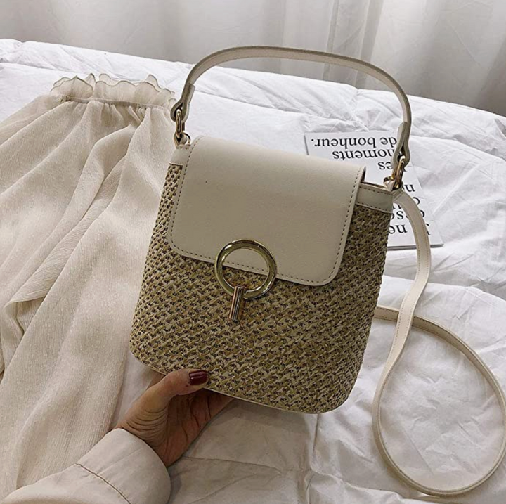 Skanto | Eva Stroh Chic Tasche – Leichte Sommertragetasche mit Schultergurt
