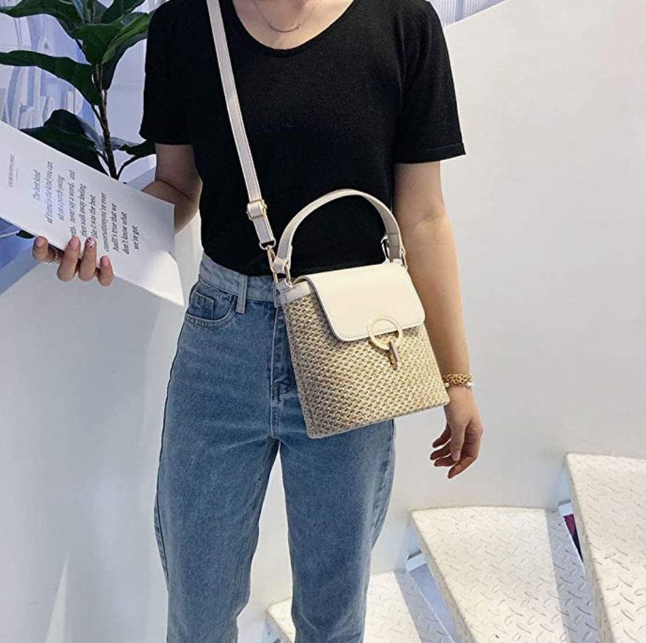 Skanto | Eva Stroh Chic Tasche – Leichte Sommertragetasche mit Schultergurt