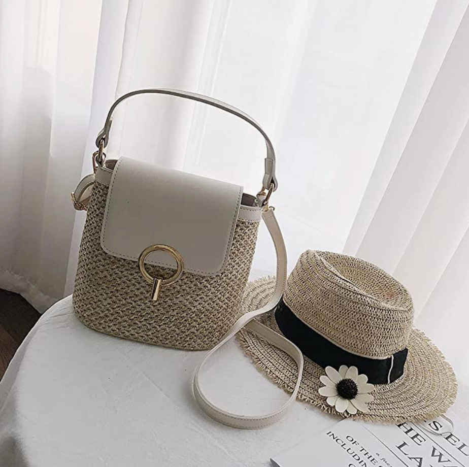 Skanto | Eva Stroh Chic Tasche – Leichte Sommertragetasche mit Schultergurt